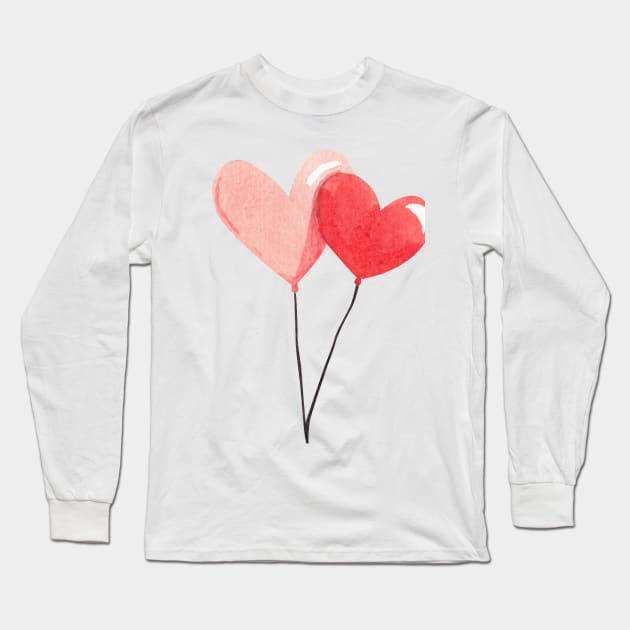 watercolor two hear balloon Long Sleeve T-Shirt by zaiynabhw